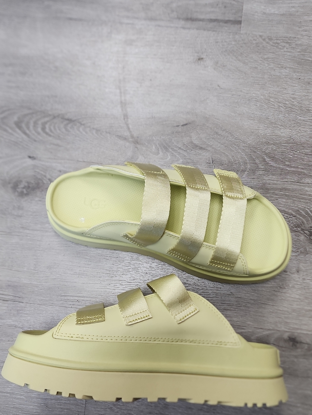 UGG Pale Yellow Three-Strap Platform Sandals Goldenglow Slide
